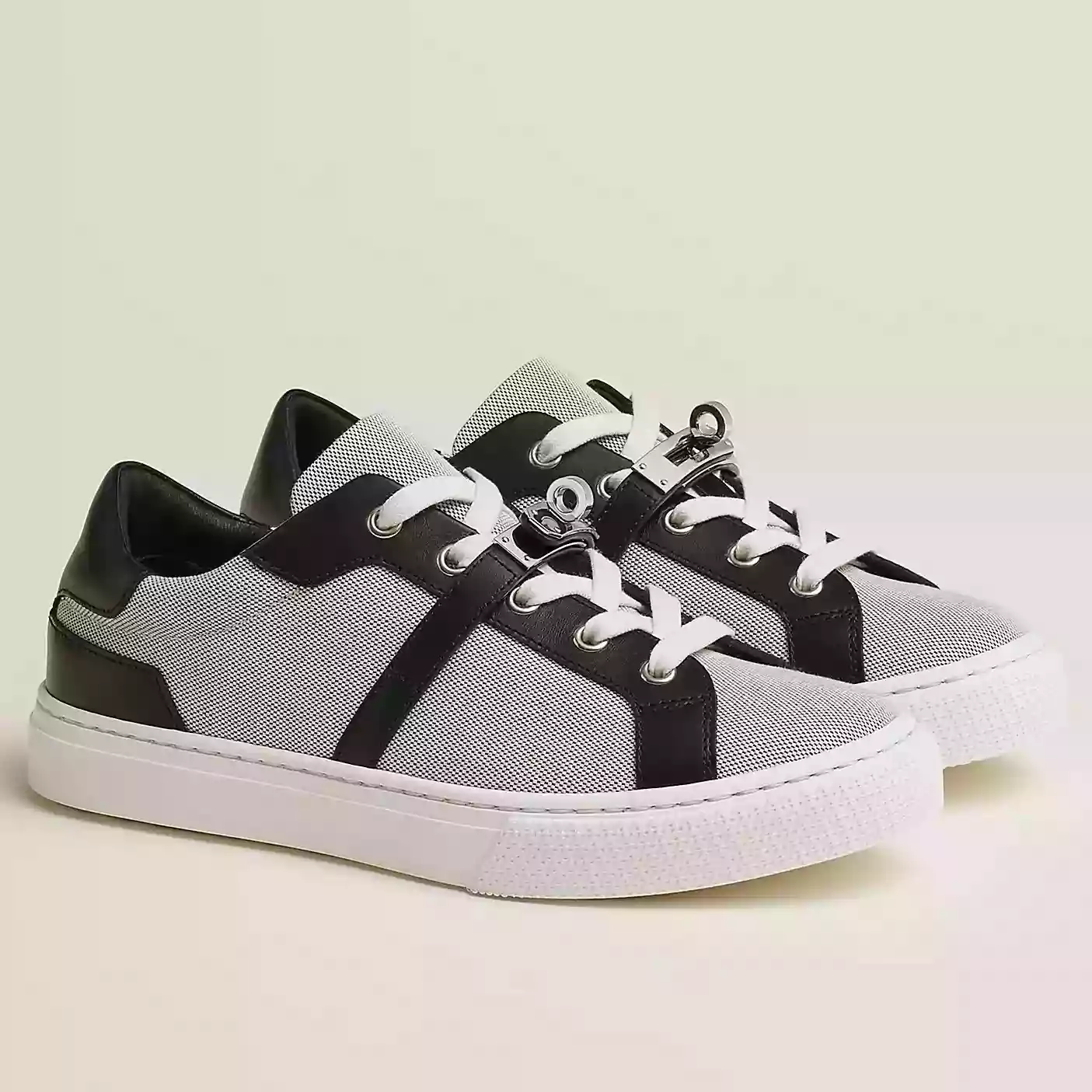 Hermes Women’s Day Sneakers in H Canvas with Black Leather – HM064
