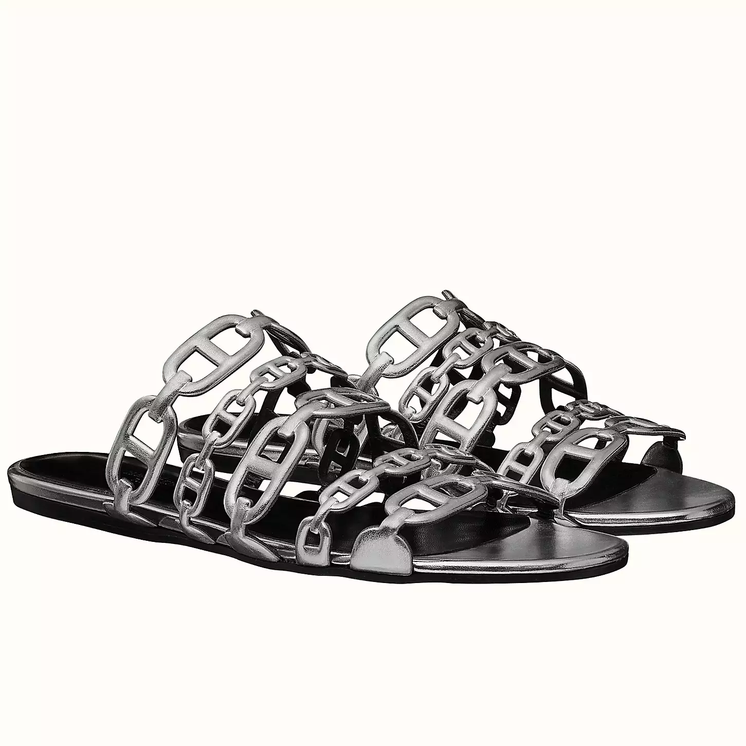 HERMES THALASSA SLIDE SANDALS IN SILVER LAMBSKIN – HMSD137