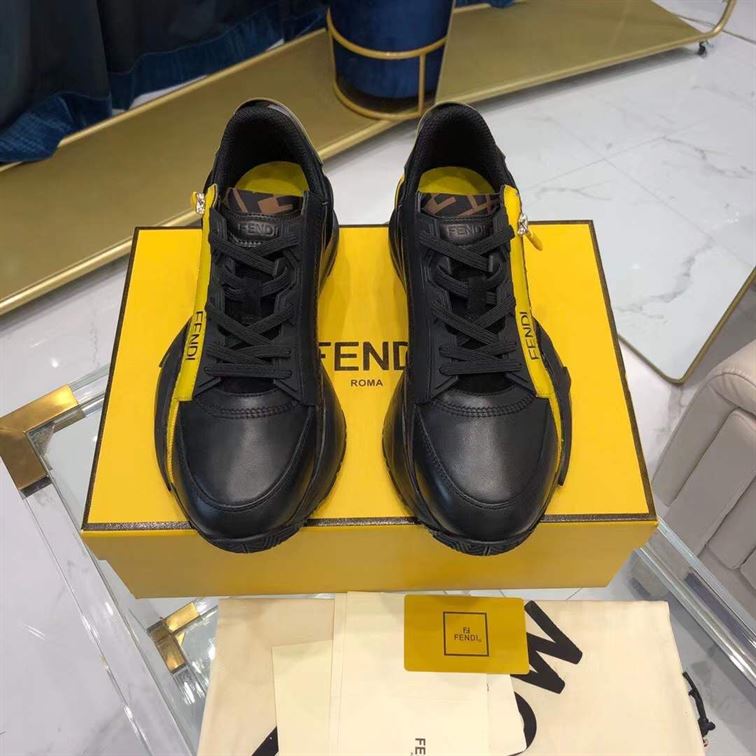 FENDI FLOW BLACK LEATHER LOW TOPS – FDS013