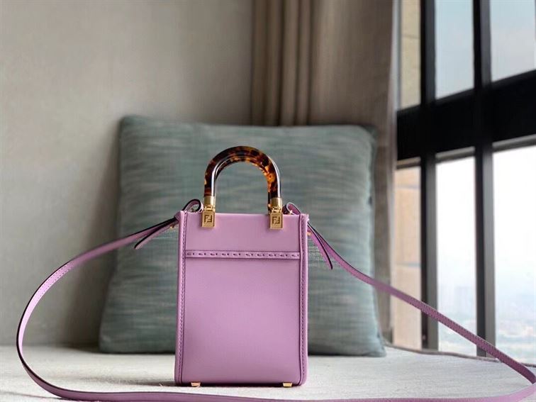 FENDI MINI SUNSHINE SHOPPER LILAC LEATHER MINI BAG – F014