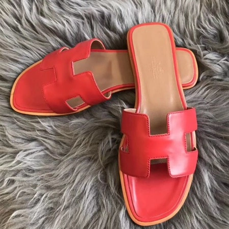 HERMES ORAN SLIDE SANDALS IN RED SWIFT CALFSKIN – HMSD127