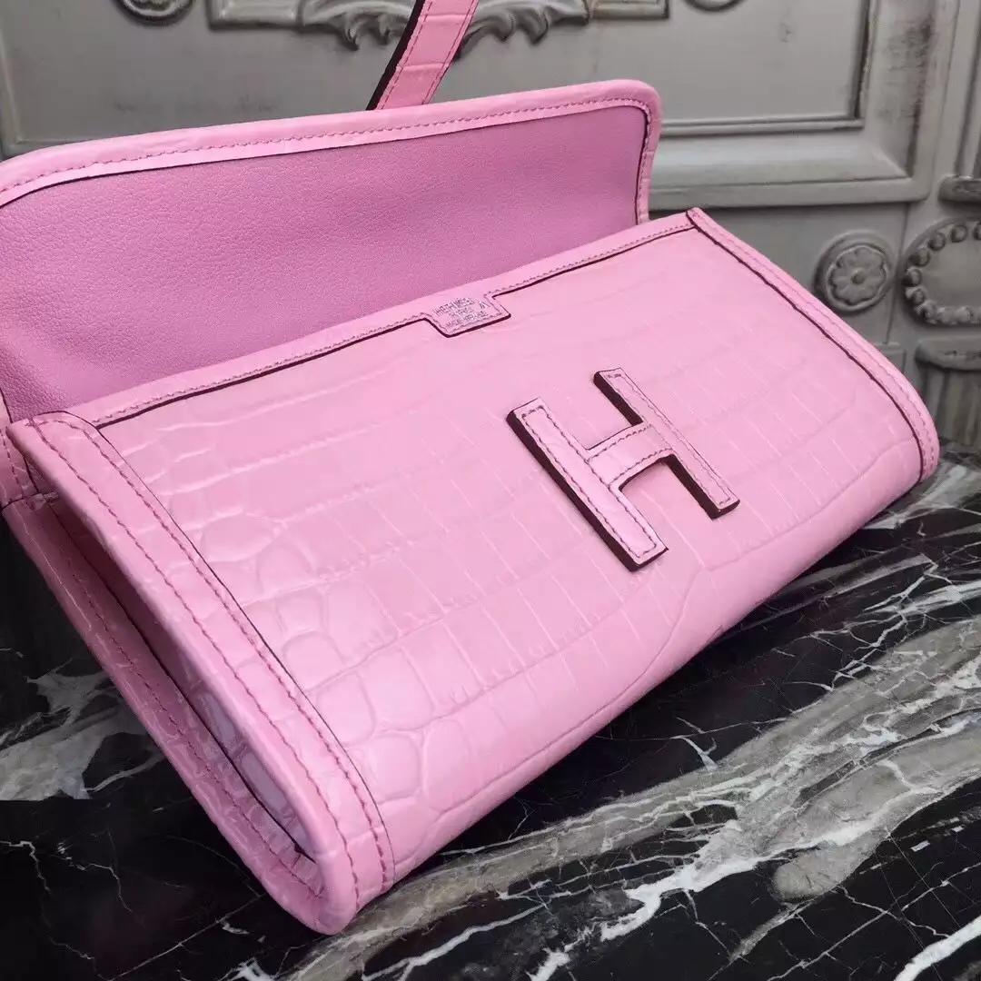 Hermes Jige Elan 29 Clutch In Pink Crocodile Leather – HW111
