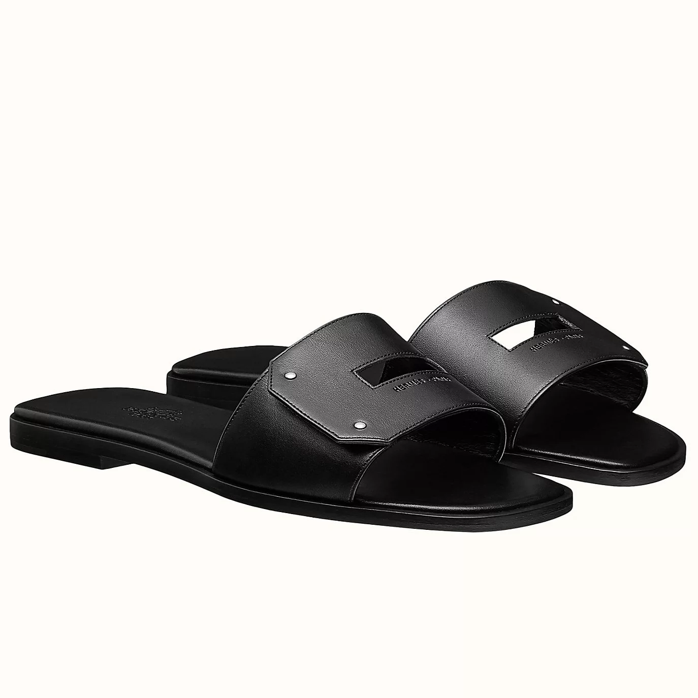 HERMES VIEW SLIDE SANDALS IN BLACK LEATHER – HMSD131