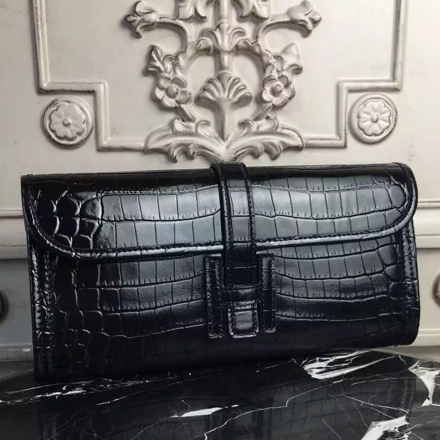Hermes Jige Elan 29 Clutch In Black Crocodile Leather – HW113