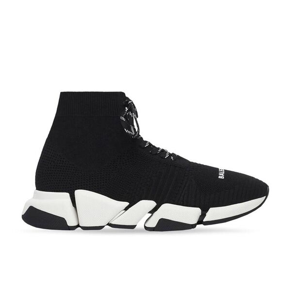 BALENCIAGA MEN’S SPEED 2.0 LACE-UP RECYCLED KNIT SNEAKER IN BLACK/WHITE – BLA033
