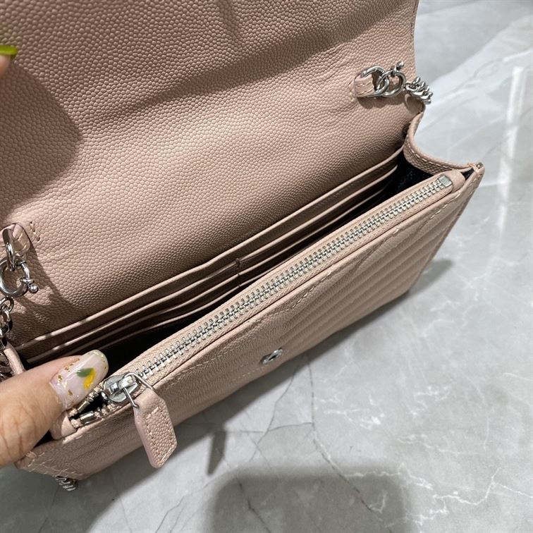 YSL CASSANDRE MATELASSÉ CHAIN WALLET IN GRAIN DE POUDRE EMBOSSED LEATHER – YB031