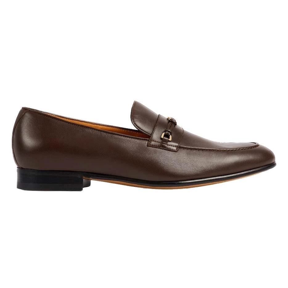 LEATHER LOAFERS WITH INTERLOCKING G IN BROWN – GL112