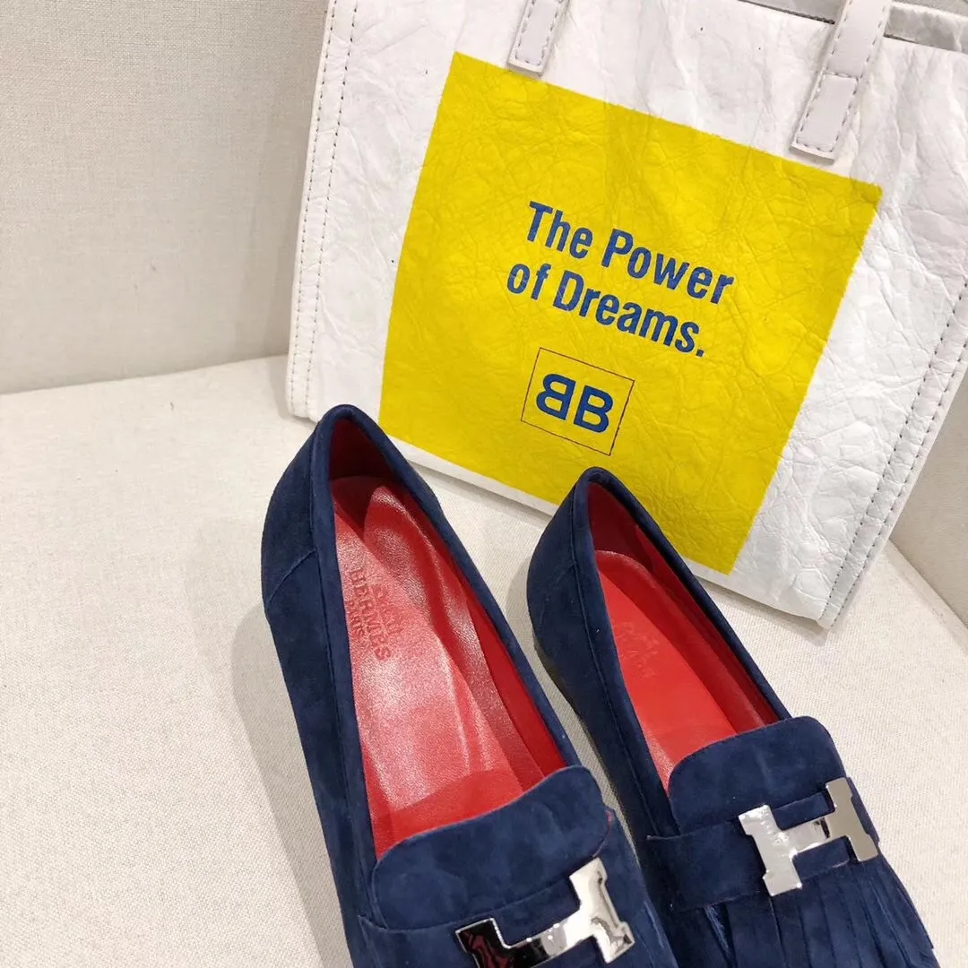 Hermes Women’s Royal Loafers In Blue Suede Leather – HM088