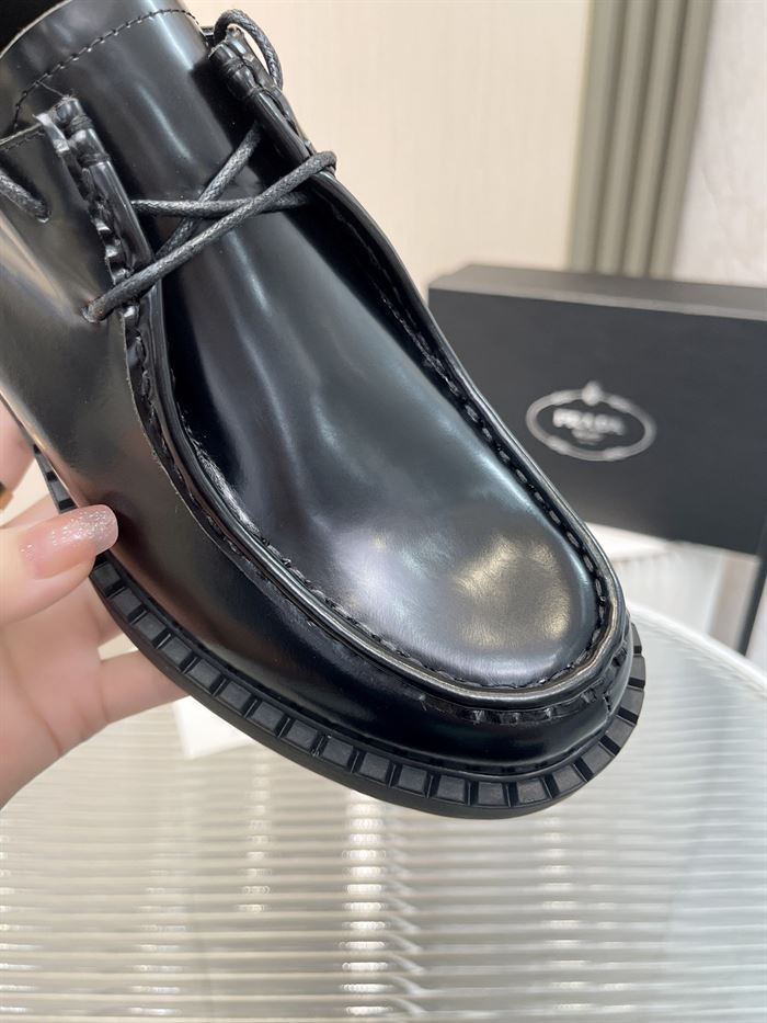 PRADA MONOLITH BRUSHED LEATHER LACE-UP SHOES – PRS039