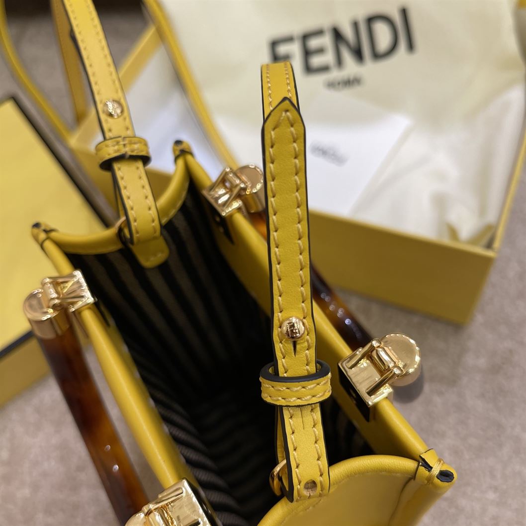 FENDI MINI SUNSHINE SHOPPER YELLOW LEATHER MINI BAG – F013