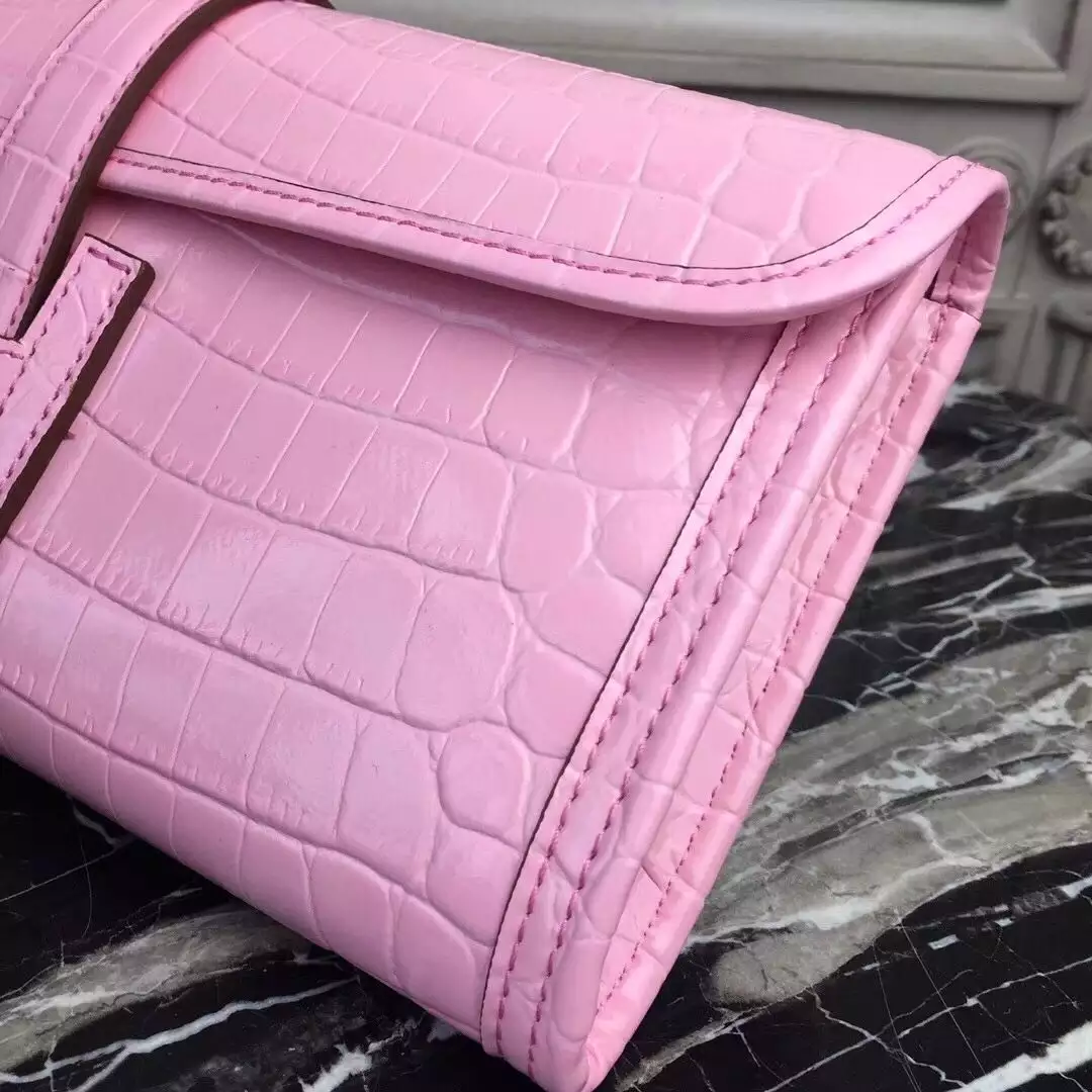Hermes Jige Elan 29 Clutch In Pink Crocodile Leather – HW111