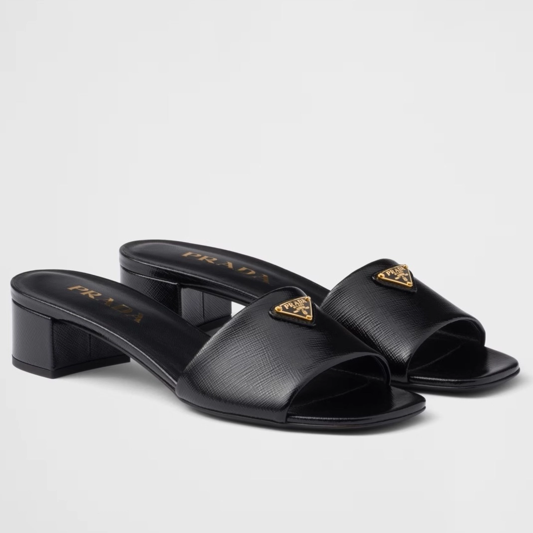 PRADA HEELED SANDALS 35MM IN BLACK SAFFIANO LEATHER – PSD031