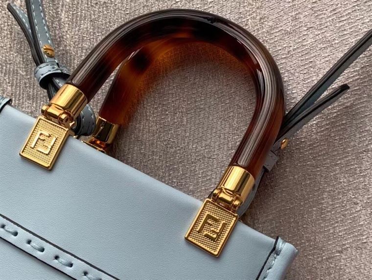 FENDI MINI SUNSHINE SHOPPER LIGHT BLUE LEATHER MINI BAG – F011