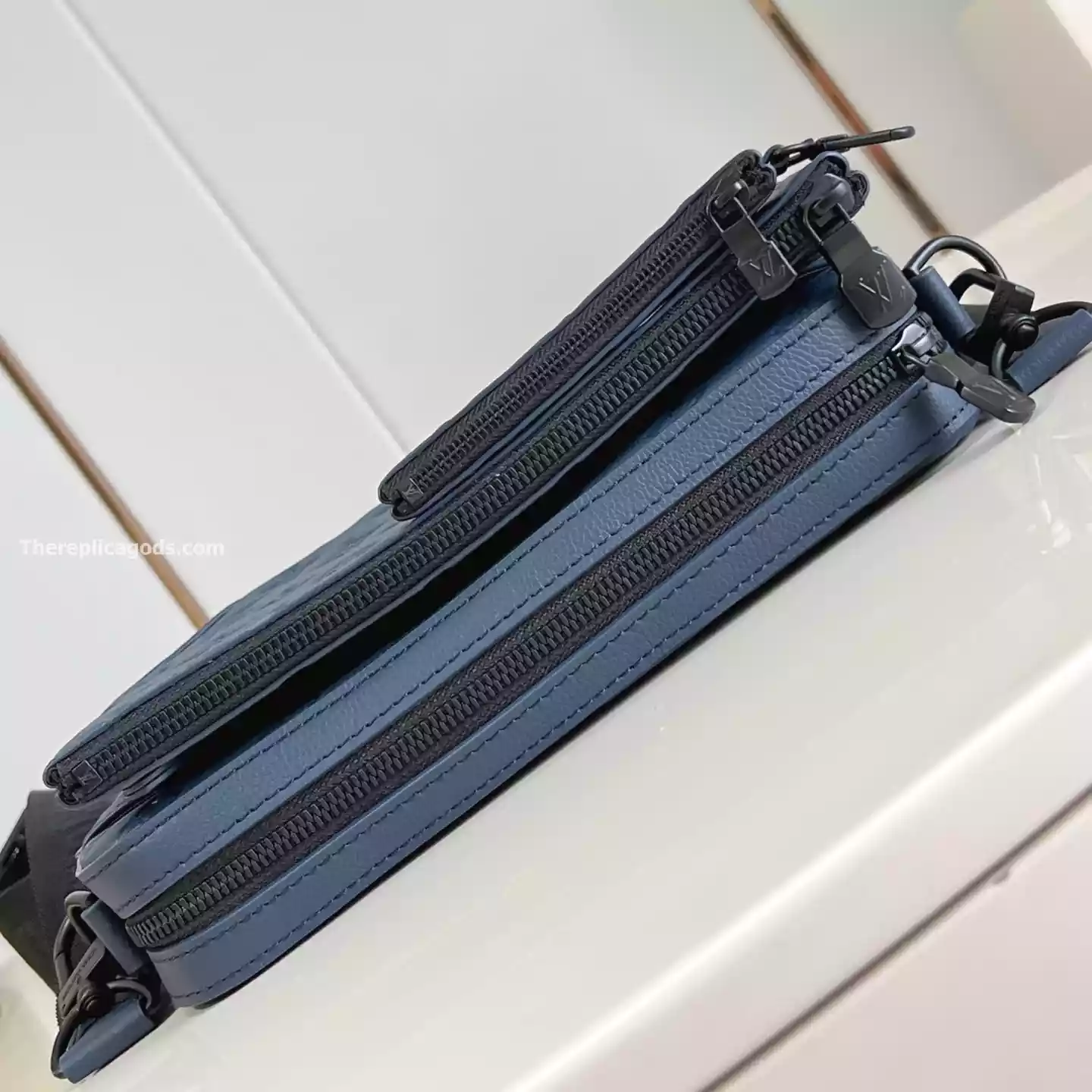 TRIO MESSENGER BAG NAVY BLUE MONOGRAM SHADOW – LW312