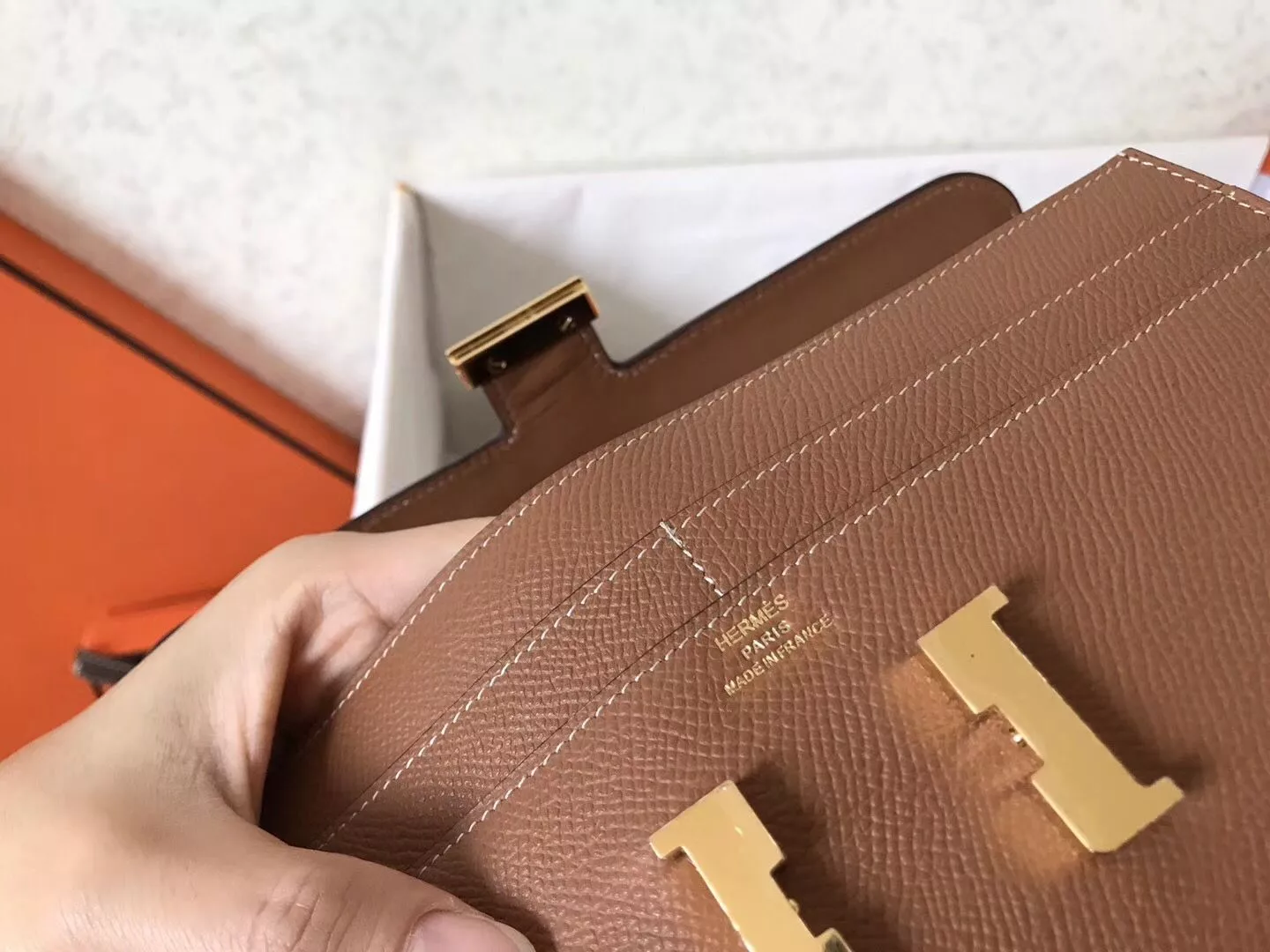 Hermes Constance Long Wallet In Gold Epsom Leather – HW182