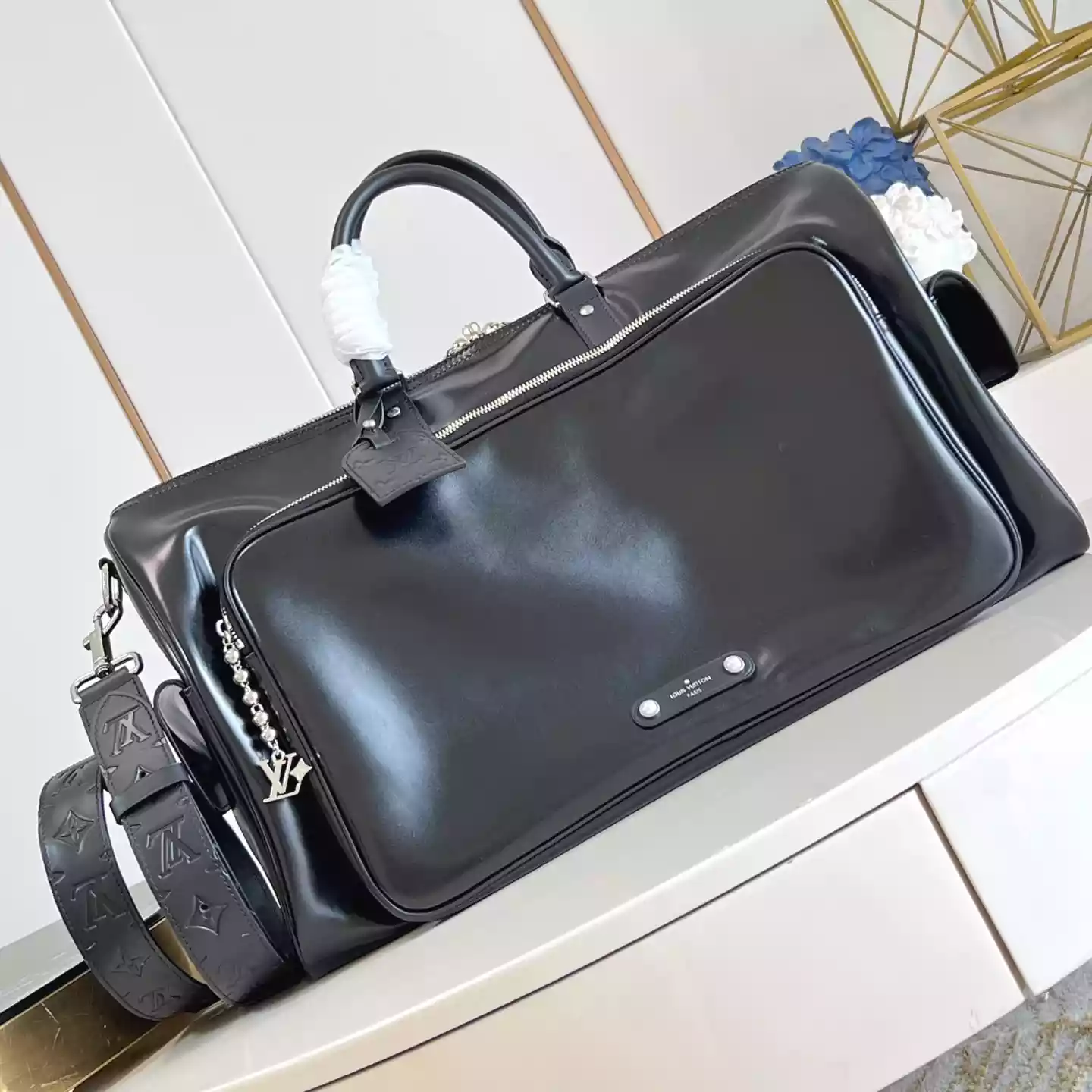 KEEPALL CARGO BANDOULIERE 50 BAG BLACK CALF LEATHER – LW308