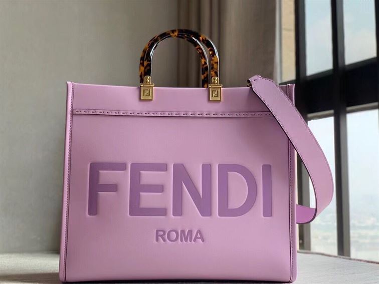 FENDI SUNSHINE MEDIUM LILAC LEATHER SHOPPER – F020