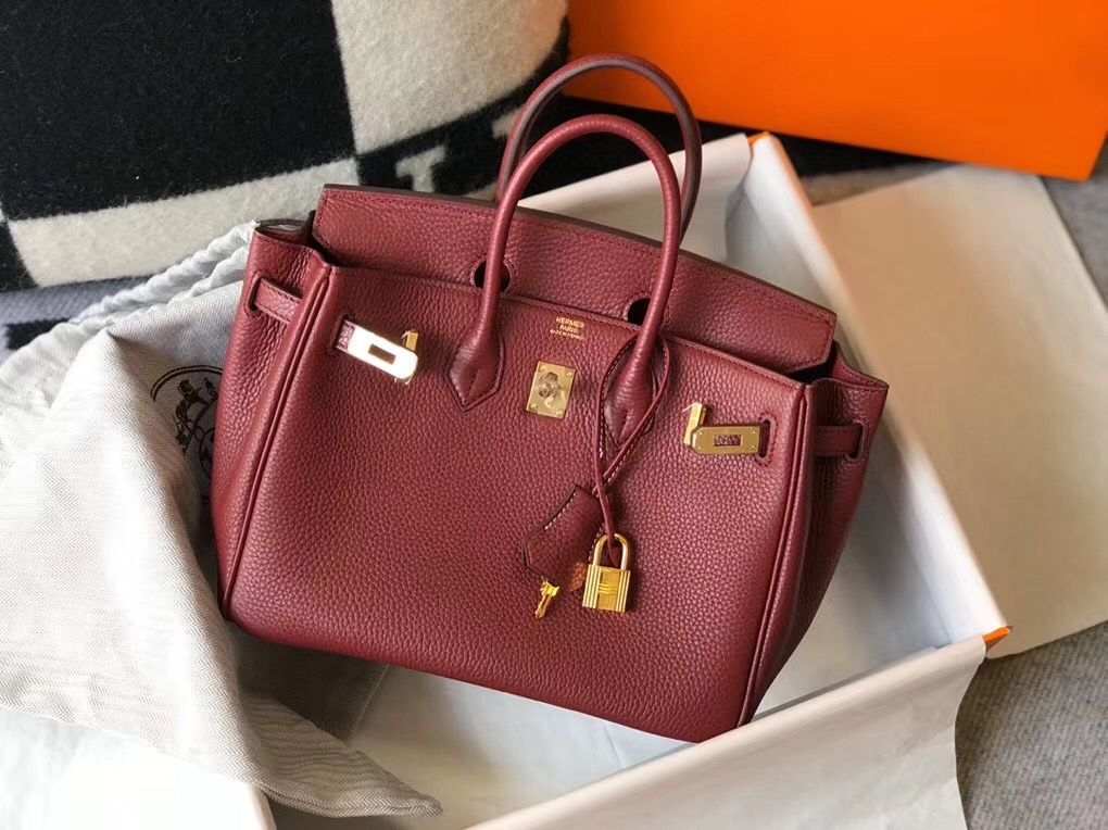 Hermes Birkin 25cm Bag In Bordeaux Clemence Leather GHW – HW013
