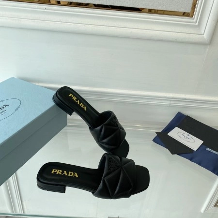 PRADA WOMEN’S SLIDES SANDALS IN BLACK NAPPA LEATHER – PSD061