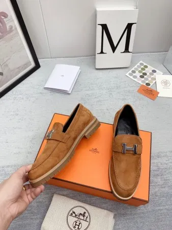 Hermes Women’s Faubourg Loafers in Brown Suede Leather – HM075