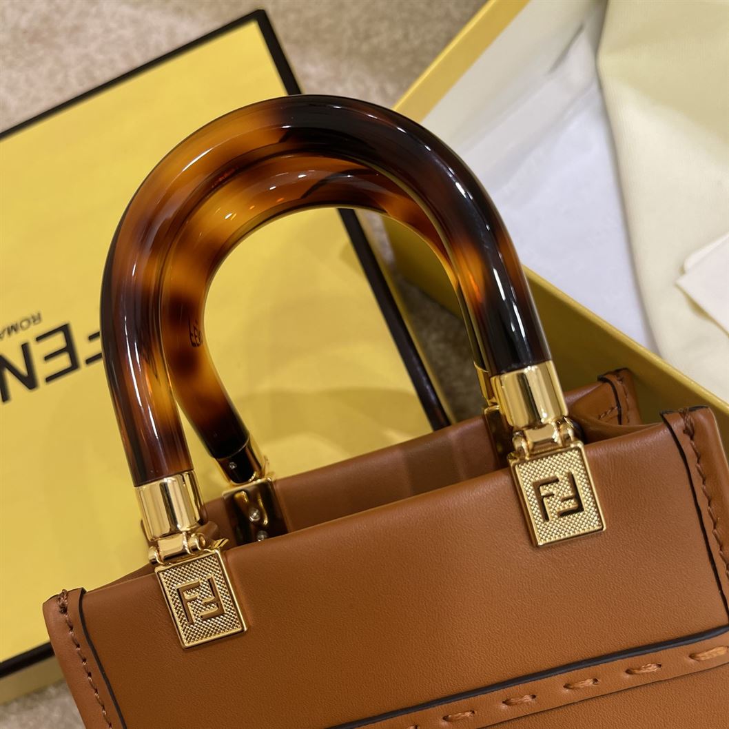FENDI MINI SUNSHINE SHOPPER BROWN LEATHER MINI BAG – F010