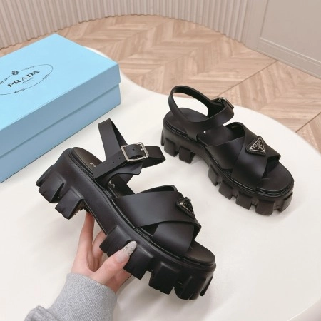PRADA MONOLITH SANDALS IN BLACK RUBBER – PSD021