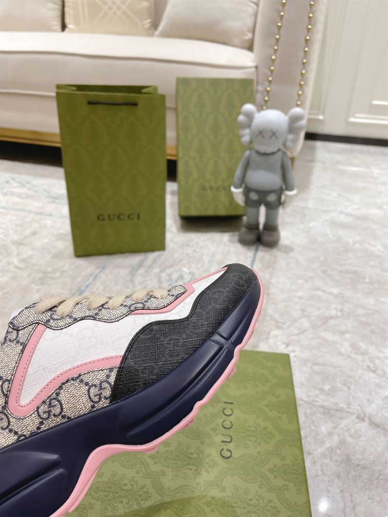 GUCCI RHYTON GG-MONOGRAM LEATHER-TRIM CANVAS TRAINERS – GCC106