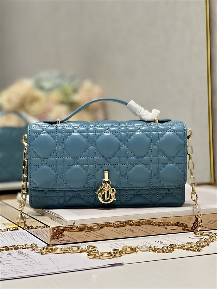 DIOR MISS DIOR MINI BAG BLUE CANNAGE LAMBSKIN – DOB051