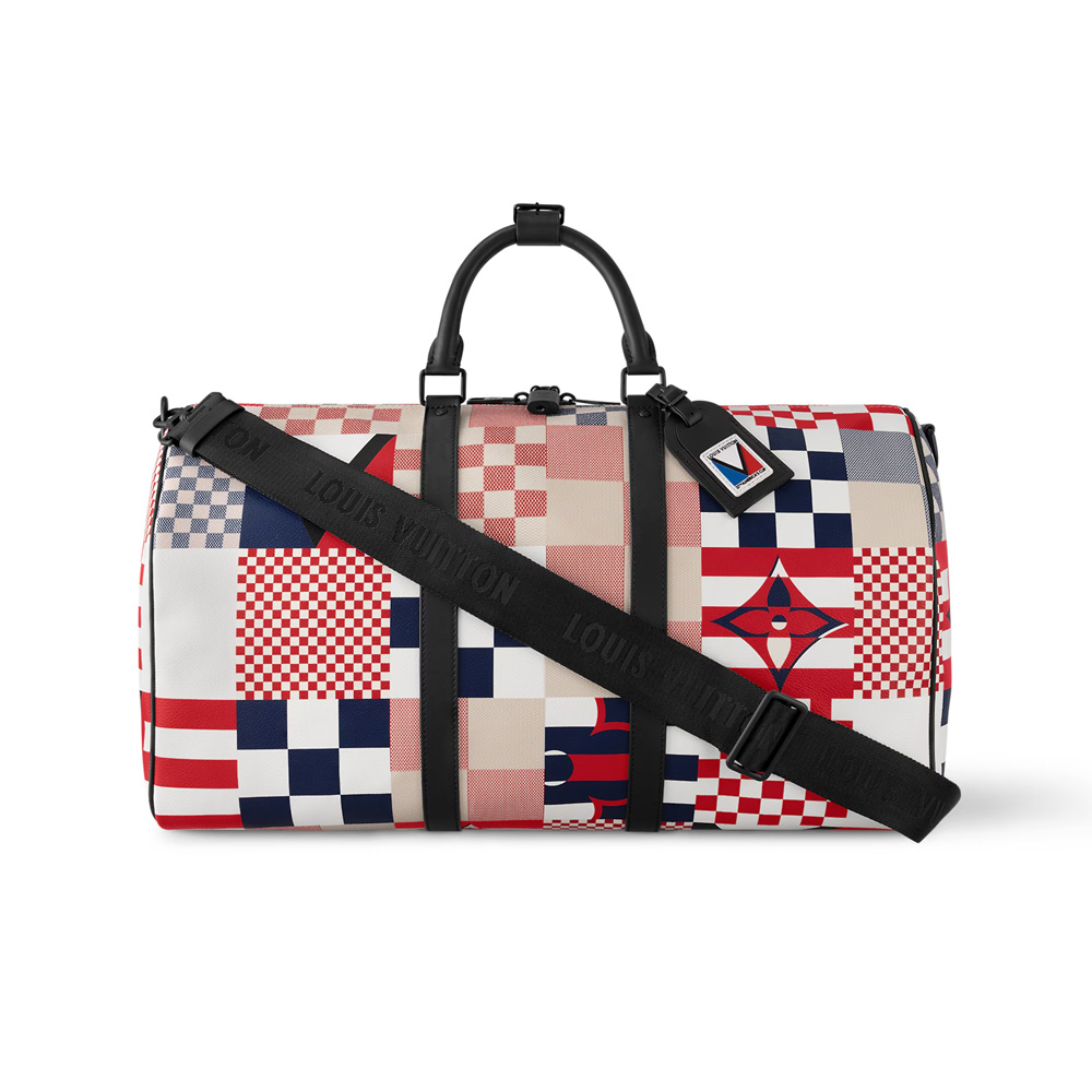 LV Keepall Bandoulière 50 in Redblue Damier Flag Coated Canvas – LW179