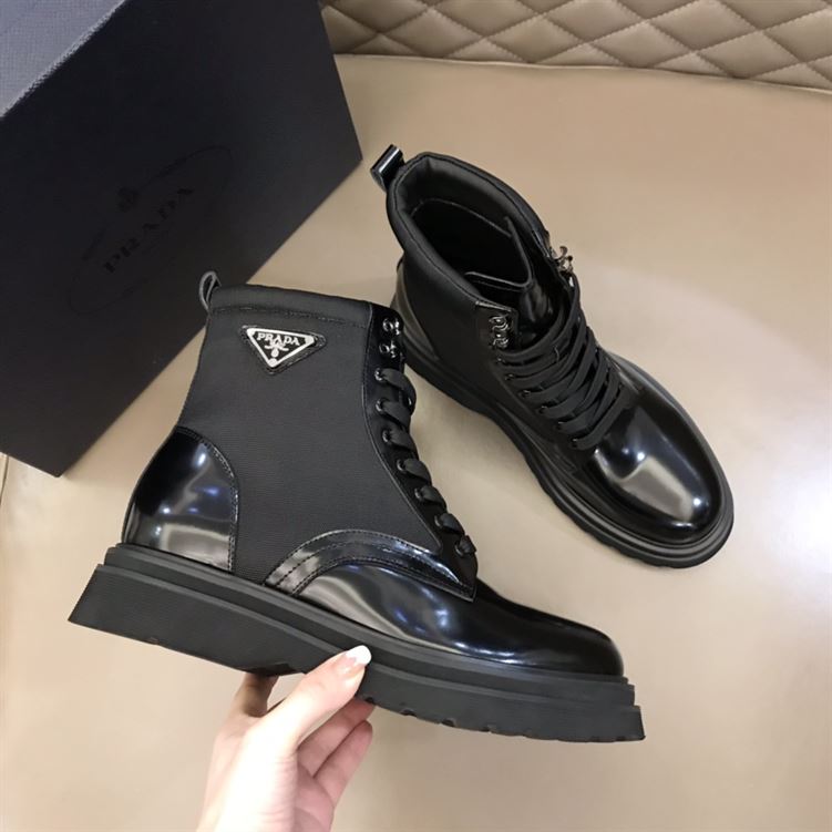 PRADA BRUSHED LEATHER AND NYLON BOOTS – PRS035