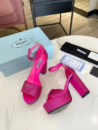 PRADA PLATFORM SANDALS 135MM IN RED SATIN WITH CRYSTALS – PSD011