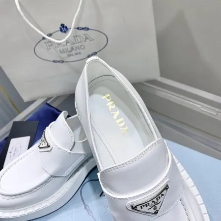 Prada Women’s Loafers In White Brushed Leather – PRL003