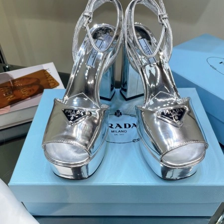 PRADA PLATFORM SANDALS 135MM IN SILVER METALLIC LEATHER – PSD056