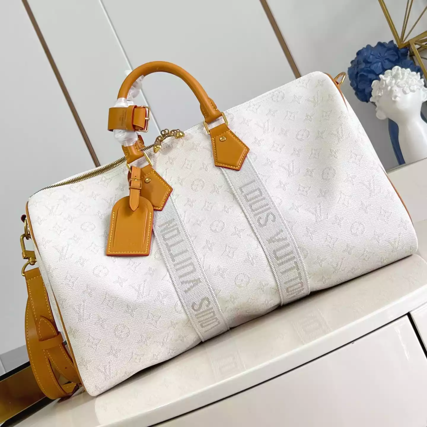 KEEPALL BANDOULIERE 45 BAG OFF-WHITE MONOGRAM HERITAGE CANVAS M14838 – LW353