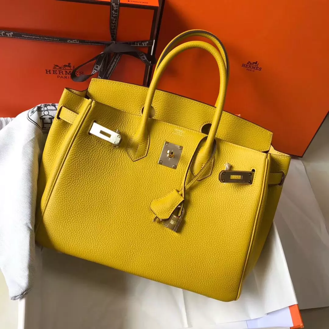 Hermes Birkin 30cm Bag In Yellow Clemence Leather GHW – HW020