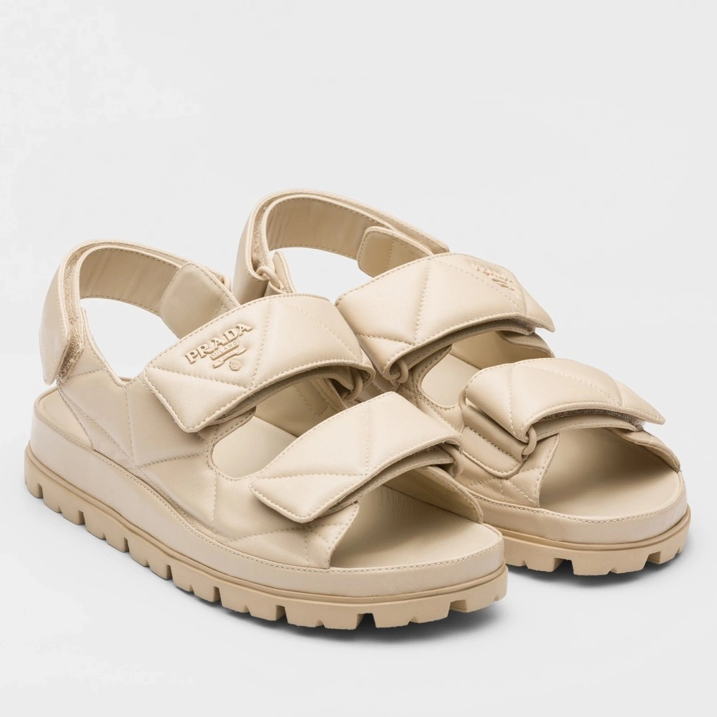 PRADA PADDED SANDALS IN BEIGE NAPPA LEATHER – PSD048