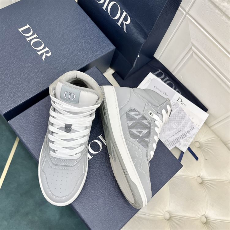 DIOR B27 HIGH-TOP SNEAKER GRAY SMOOTH CALFSKIN AND CD DIAMOND CANVAS – DO140