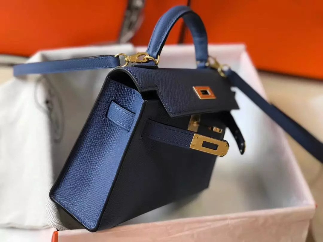 Hermes Kelly Mini II Bag In Blue Agate Epsom Leather GHW – HW121