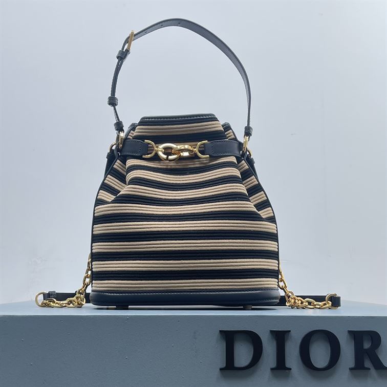 DIOR MEDIUM C EST DIOR BAG NATURAL AND DENIM BLUE MARINIERE RAFFIA – DOB043