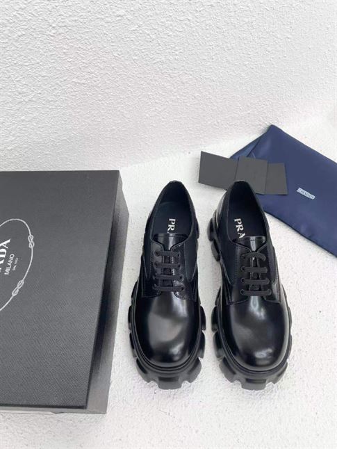 PRADA MONOLITH BRUSHED LEATHER AND NYLON LACE-UP SHOES – PRS068