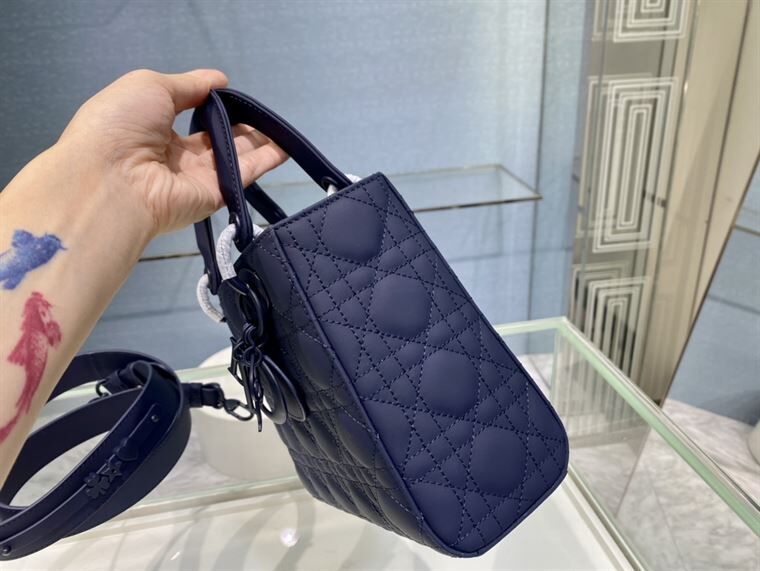 MEDIUM ULTRAMATTE LADY DIOR BAG INDIGO BLUE ULTRAMATTE CANNAGE CALFSKIN – DOB001