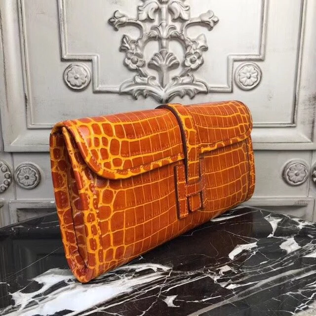 Hermes Jige Elan 29 Clutch In Orange Crocodile Leather – HW112