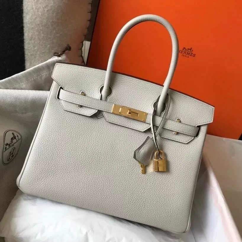 Hermes Birkin 30cm Bag In Pearl Grey Clemence Leather GHW – HW027