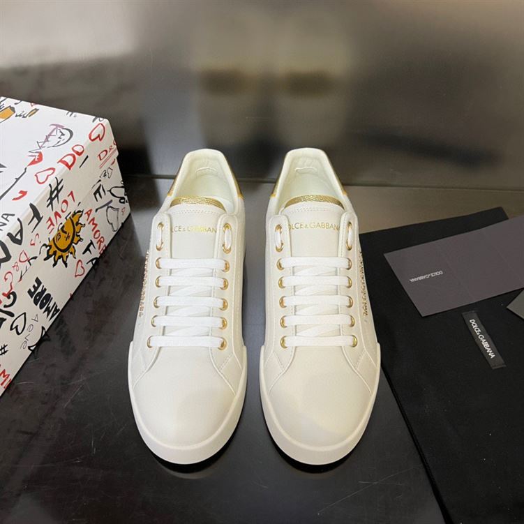 DOLCE & GABBANA WHITE AND GOLD PORTOFINO SNEAKERS – DG035