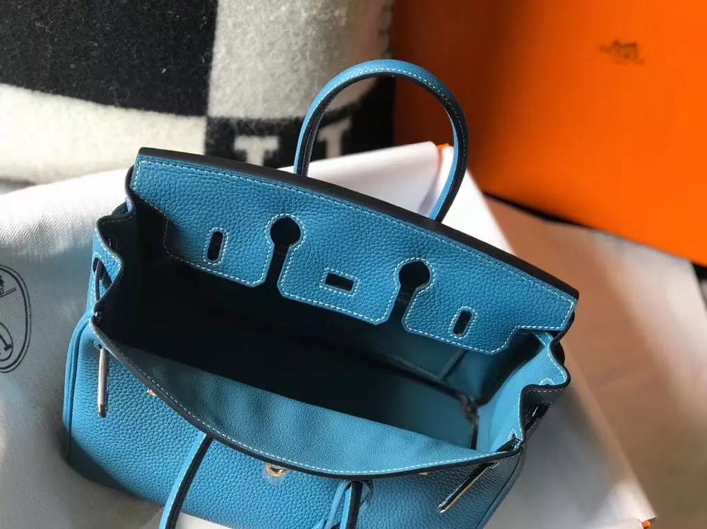 Hermes Birkin 25cm Bag In Blue Jean Clemence Leather GHW – HW014