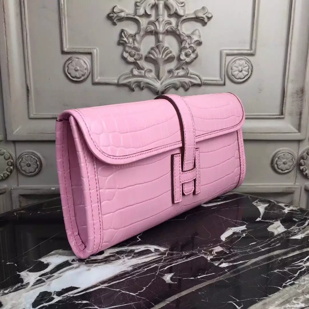 Hermes Jige Elan 29 Clutch In Pink Crocodile Leather – HW111
