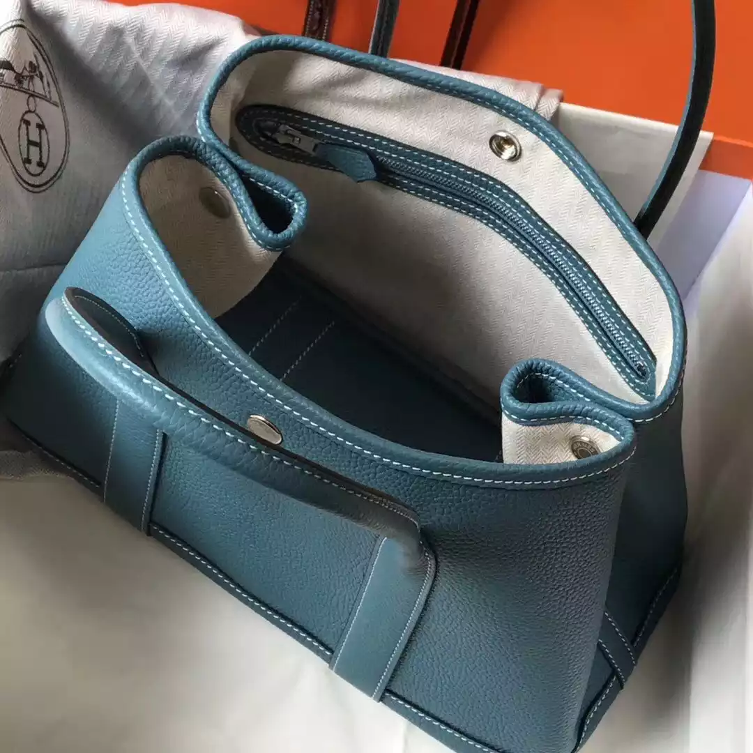 Hermes Garden Party 30 Bag In Blue Jean Taurillon Leather – HW079