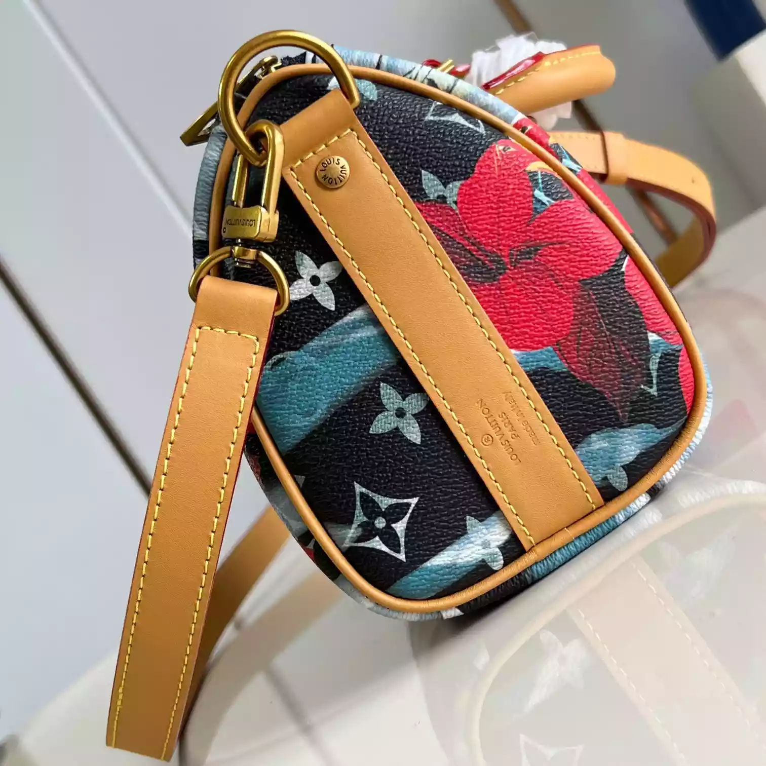 KEEPALL BANDOULIERE 25 NAVY BLUE MONOGRAM SURFIN’ CANVAS M25440 – LW433