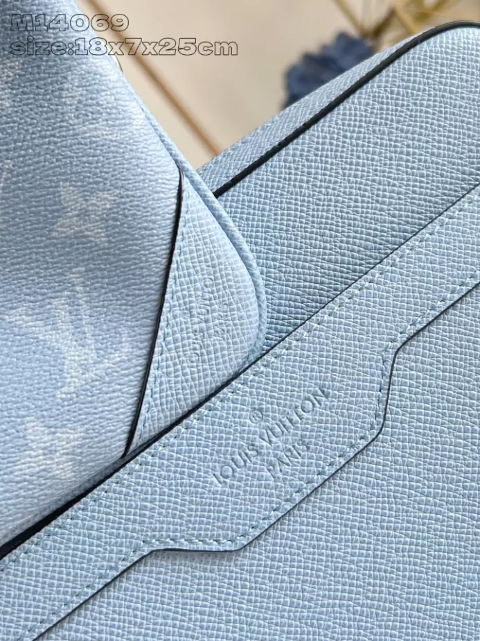 TRIO MESSENGER BAG SKY BLUE MONOGRAM CANVAS TAIGA COWHIDE LEATHER M14069 – LW266