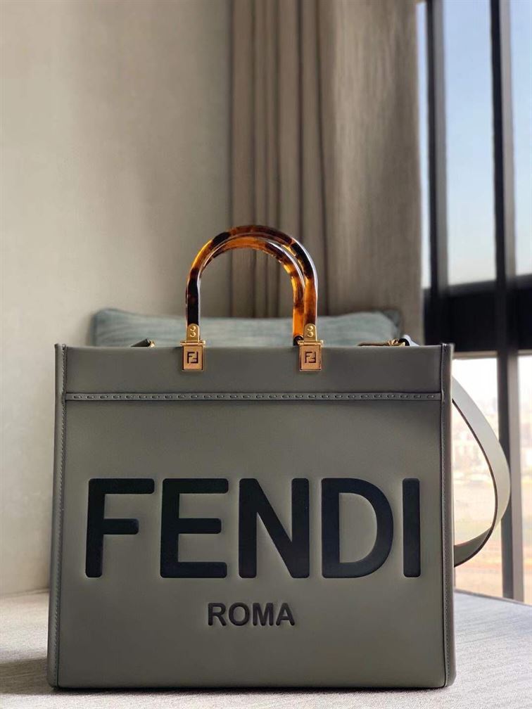FENDI SUNSHINE MEDIUM GREY LEATHER SHOPPER – F019